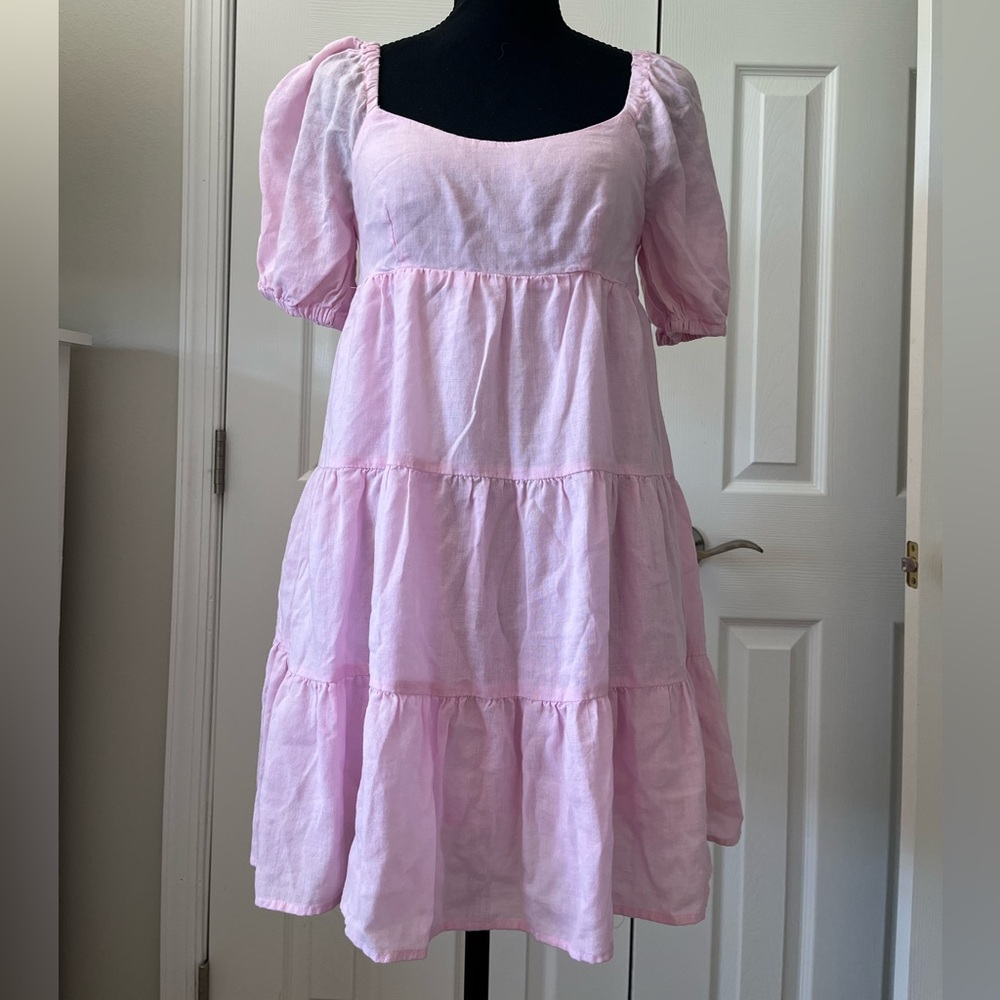 Every Pink Puff Sleeve Tiered Dress XS